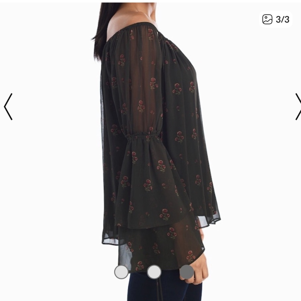 White House Black Market Dark Floral Off-Shoulder Blouse - Picture 2 of 2